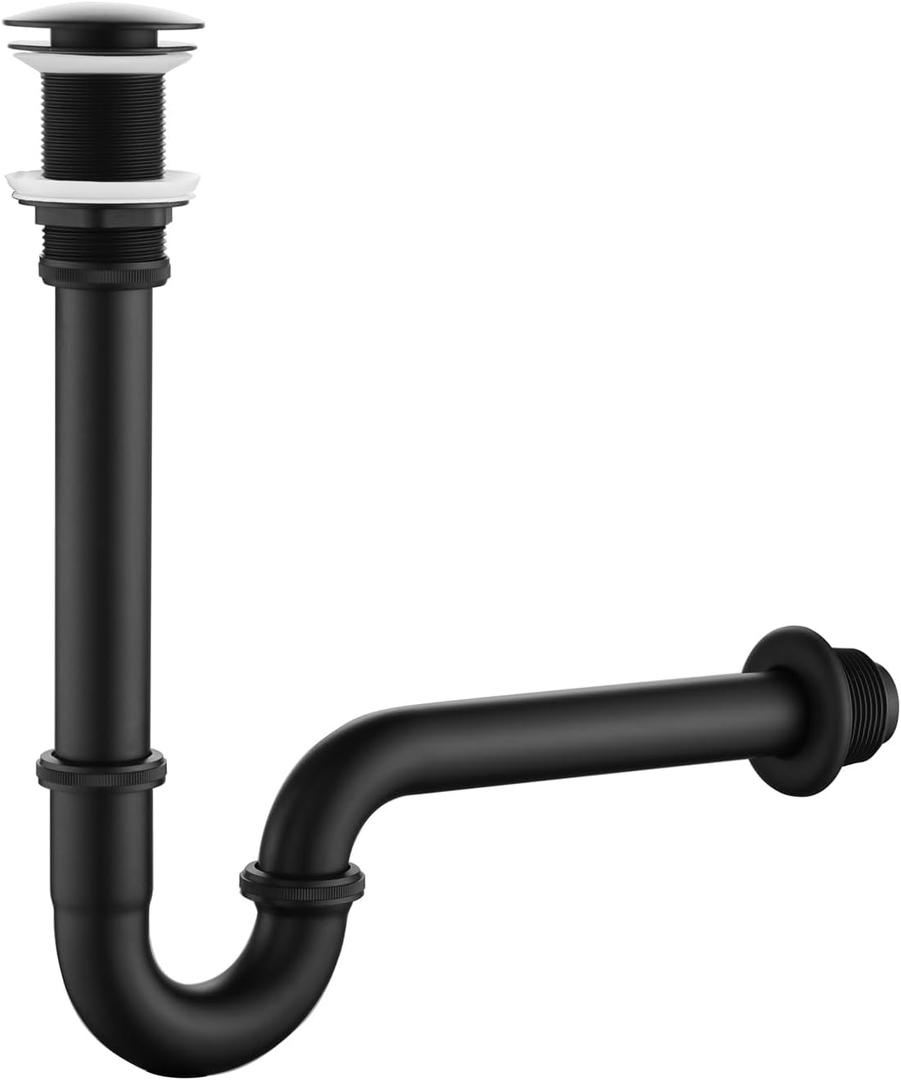 Bathroom Sink Stopper Bottle Trap, U-Shape 1-1/4 inch Slip Inlet Drain Complete Kit, Lavatory Sink Stopper Set NO Overflow, Matte Black, Pls Measure ur Sink Hole Size Before Order
