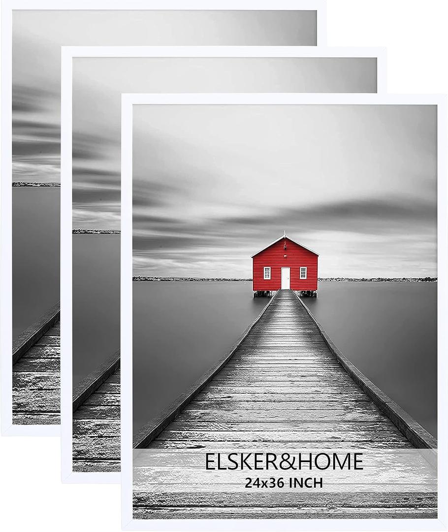 ELSKER&HOME 24x36 Poster Frame 3 Pack, White Picture Frame for Horizontal or Vertical Wall Mounting, Sturdy and Scratch-proof