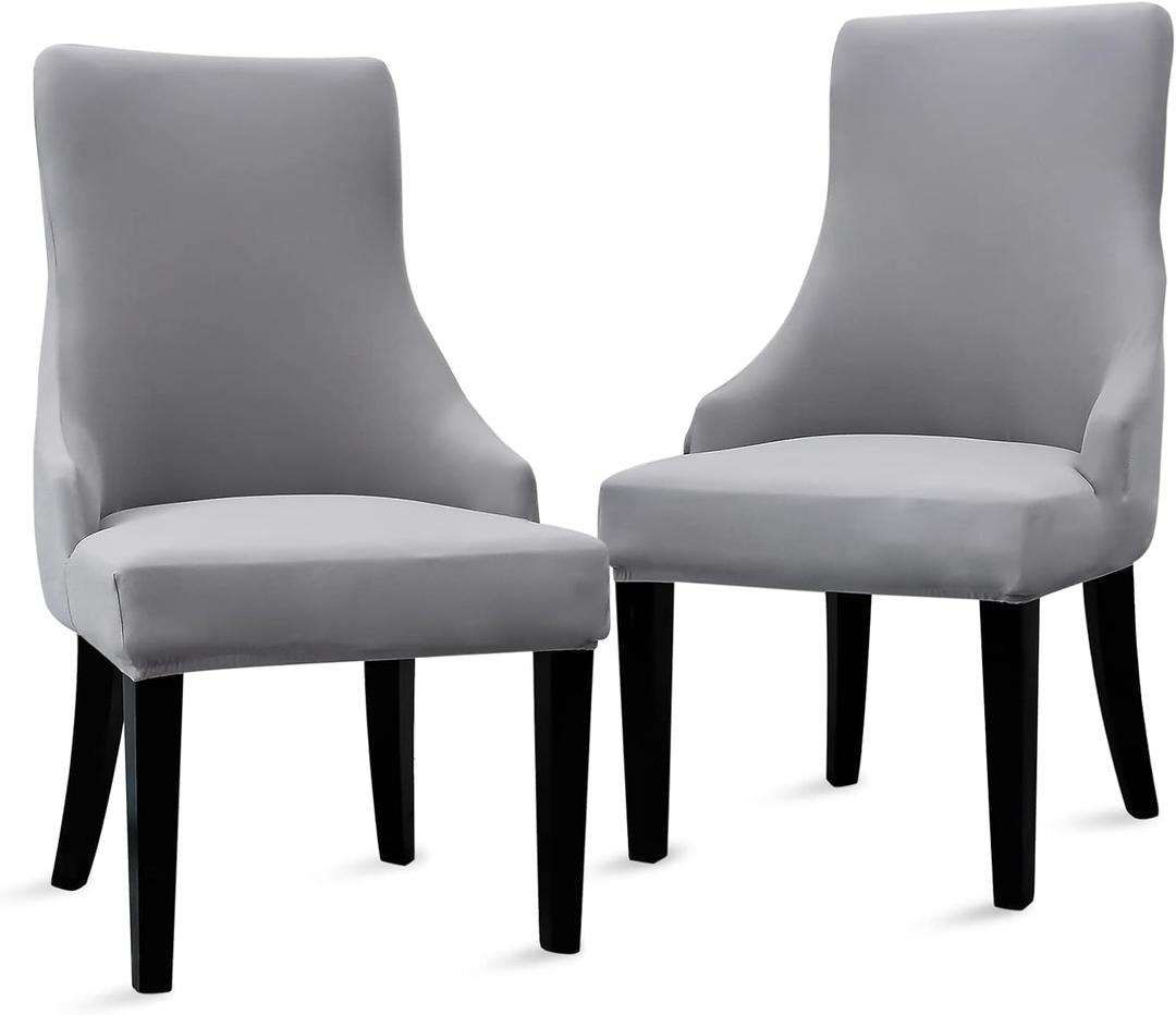 Liykimt Stretch Wingback Side Chair Slipcover-Accent Chair Cover Slipcover with Arm,Washable Upholstered Arm Dining Chair with Nailed Trim Protector for Dining Living Room Set of 2,Light Gray