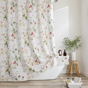 OVZME Floral Boho Shower Curtain 96 Inches Long, Waterproof Farmhouse Soft Fabric Leaves Floral Shower Curtain for Bathroom Hotel, Rustic Spring Home Decor, Machine Washable, 72Wx96L Inches