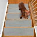 SMILOOL Stair Treads Non Slip for Wooden Steps Indoor 9" x 36" 15 Pack Extra Wide Stair Tread Carpet Stairs Runner, Step Pads with Reusable Adhesive for Dogs Kids Elders, Machine Washable, Light Grey