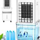 Swamp Cooler, Portable Air Conditioners with Large Water Tank, 4 Ice Packs, 24H Cooling Time, 3 Speeds, 7H Timer, 3-in-1 Portable Evaporative Air Cooler for Room Office Bedroom (pure white), detachable