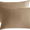 SE SOFTEXLY Muslin Pillowcases Standard Size 100% Cotton, 2 Pack Linen Like Pillow Shams with Envelope Closure, Ultral Soft and Breathable Pillow Case Covers, Light Brown, 20" X 26", No Filling