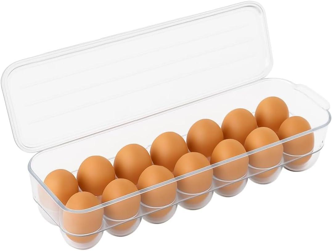 Egg Holder for Refrigerator with Lid  Clear Plastic Egg Storage Container for 14 Eggs, Stackable Fridge Organizer Tray for Fresh Egg Storage, BPA-Free Bin