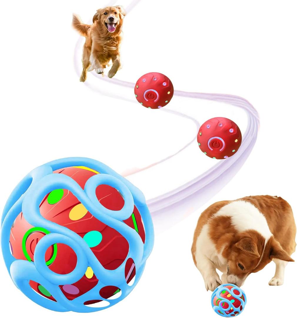 Interactive Dog Toys for Small and Large Dogs, [2026 New Upgrade] Double Ball Design with Hollow Silicone and Automatic Moving Smart Bouncing Ball