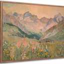 Framed Boho Mountain Canvas Wall Art, Vintage Wildflower Landscape 16x24in