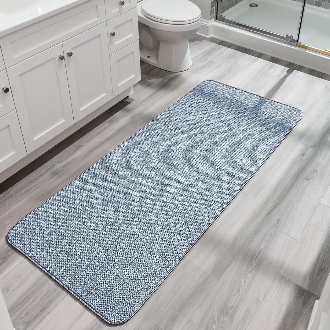 Bosap Bath Mat,Ultra Thin Bathroom Runner Rugs,Large Bath Mats for Bathroom,Quick Dry,Non-Slip,Machine Washable,Low Pile,Bath Rug,Shower Outside,Sink,Home Decor Accessories.Blue,3'x5'(36x60inch)