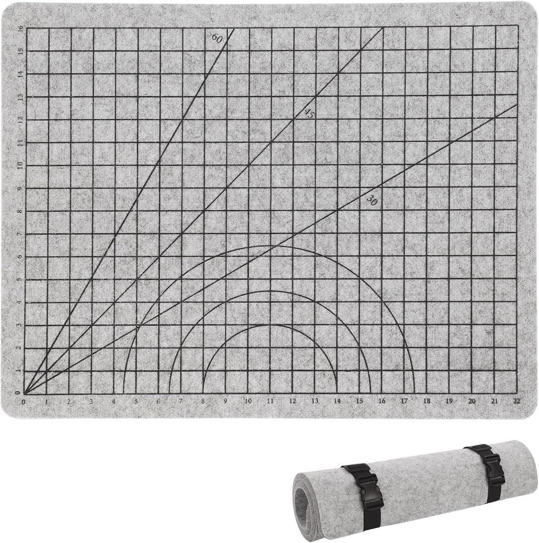 MABOZOO Wool Pressing Mat with Printed Grid, 24 * 18 Inch Double-Sided Wool Ironing Mat with Straps, Portable Ironing Pad for Quilter, Sewing, Scrapbooking