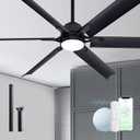60 Inch Aluminum Blade Ceiling Fan with Light,Industrial Smart Fan Works with Alexa,Indoor Outdoor Metal Black Ceiling Fans for Patio Living Room or Bedroom with 6 Speed Reversible DC Motor,3CCTS