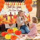 Rainmae Christian Fall Trunk or Treat Car Decorations Kit Include 72.8" x 43.3" Fall for Jesus Backdrop, Paper Tassels, Honeycomb Pumpkins, Orange Balloons for SUV Archway Garage RV Door Decor
