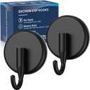 MOTAIPEAK Suction Cup Hooks for Shower, Shower Hooks for Inside Shower,Mounting on Glass Doors,Tile, Mirrors, Metals,Hooks for Hanging Towels, Robe, Loofah, Jackets-Black(2 Pack)