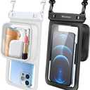 Niveaya [Floatable Floating Waterproof Phone Pouch 2 Pack-Up to 8.5", Large Space Adjustable Neck Lanyard Waterproof Phone Case, Phone Dry Bags for Vacation Beach Pool Kayak Cruise Travel Essentials (Black + White)