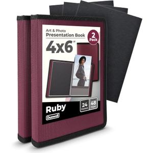 Dunwell Small Photo Album 4x6 (2-Pack, Ruby), Mounting Paper, 4 x 6 Photo & Art Portfolio Presentation Binder, 24 Sleeves Display 48 Pages, Professional Mini Picture Book for Artwork, Postcards