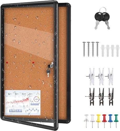 Geetery 36 x 24 Inch Enclosed Fabric Bulletin Board Tamperproof Lockable Noticeboard Fabric&Aluminium Frame Display Cases Wall-Mounted Display Case for School, Office - Secure, Durable, 38.6" x 27.6"