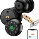 eLinkSmart Smart Keypad Door Knob Fingerprint Door Lock Keyless Entry Ball Door Lock for Bedroom Office Apartment with Real Buttons Support Tuya App (Black)