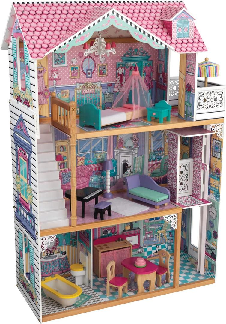 KidKraft Annabelle Wooden Dollhouse with Elevator, Balcony and 17 Accessories, Gift for Ages 3+