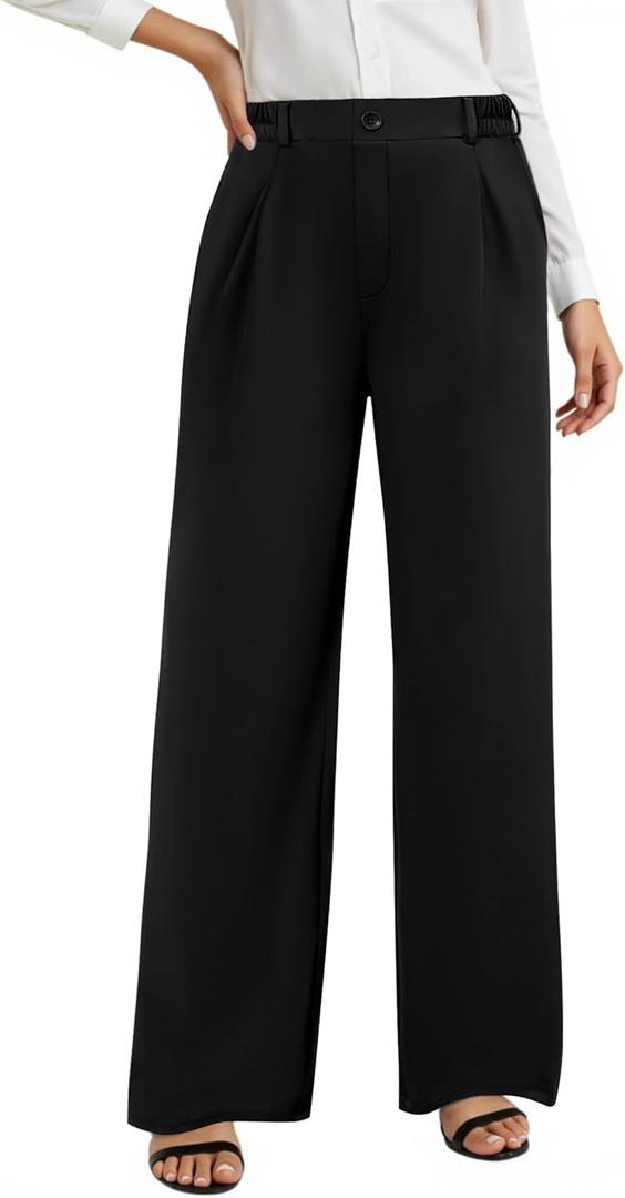 Womens Dress Pants High Waisted Office Pants for Bussiness Work Straight Leg Trousers Tummy Control (Small, Black)