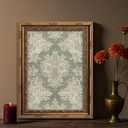 Vintage Gold Framed Pattern Wall Art, Sage Green Cottagecore Decor, Rustic Farmhouse Damask Canvas Prints, Antique Botanical Picture for Home Office Bathroom Bedroom, 16x24 Inch
