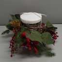 Christmas Candle Ring Wreath Christmas Candle Holder Ring with Snowy Pinecones Red Berries Flower Artificial Mini Snowy Wreaths for Wedding Home Table Centerpiece (9.8Inch)