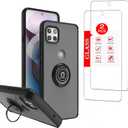 for Motorola One 5G Ace Case with [2 Pack] Tempered Glass Screen Protector, for Moto One 5G UW Ace Ultra Thin Heavy Duty Armor Protective,with Magnetic Kickstand Phone Case (Black)