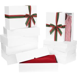 UnicoPak 12 Pack White Gift Boxes with Lids - 6 Medium Shirt Boxes (14.25"9.5"2") + 6 Extra Large Robe Boxes (17"11"4") - Assorted Sizes for Christmas, Birthday, Wedding