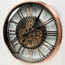 Real Moving Gears Wall Clock Large Modern Metal Clocks for Living Room Decor, Industrial Steampunk Unique Vintage Rustic Decorative Clock for Home Farmhouse Office, 27.6 Inch,Red Copper Roman, 28 Inch