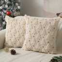 Christmas Pillow Covers 18 x 18 inch Set of 2 Beige Christmas Tree Pillow Covers Decorations Plush Faux Fur Soft Cushion Case for Winter Xmas Holiday Home Bedroom Sofa Decors PT004-C18