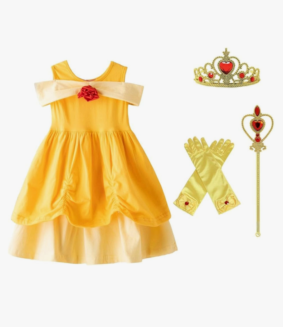 Dressy Daisy Beauty Princess Costume for Little Toddler Girls Halloween Birthday Party Dress Up Fancy Outfit Yellow Size 130