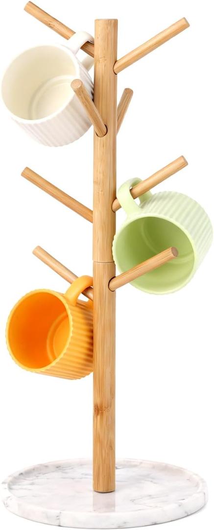 Bamboo Mug Holder, Strong 8 Hooks Coffee Mug Holders Tree Stand, Decorative Mug Racks for Counter, Non-Slip Coffee Mug Cup Tree Sturdy Mug Organizer