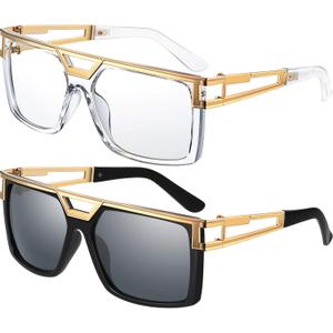 Hicarer 80s 90s Sunglasses Vintage Rapper DJ Hip Hop Glasses Retro Old School Glasses for Men Women (Black-dark Grey, Clear)