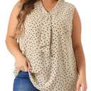 Plus Size Women's Polka Dots V Neck Tie Neck Sleeveless Blouses Work Tank Tops Summer 2023 M