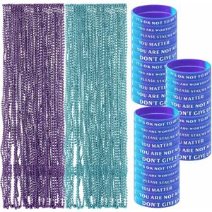 108 Pcs Suicide Prevention Awareness Bracelets - 33'' Teal & Purple Beads Necklace Bulk Inspirational Silicone Wristband for Suicide Awareness Day 2025 Charity Campaign Party Favors