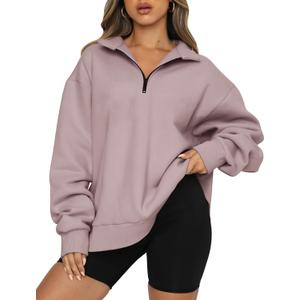 Trendy Queen Women's Oversized Half Zip Fleece Sweatshirts-Cozy Pullover, Drop Shoulder for Fall Winter (S)