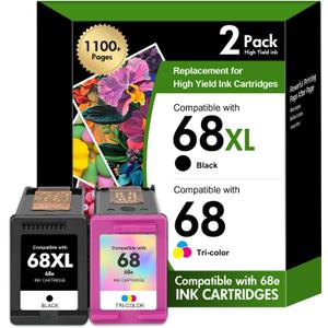 68 Ink Cartridges for Envy 6555e 6155e Ink Compatible with HP 68 Black Color Ink Cartridges Combo Pack Compatible with Envy 6552e 6555e 6155e 6152e 6558e 6552 e 6555 e Printer (1 Black, 1 TriColor)