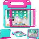 YIHE Kids Case for iPad 9.7 Inch with Screen Protector, Shockproof Handle Convertible Stand Case for iPad 9.7 6th/5th Generation 2018/2017, iPad Air 2/1& iPad Pro 9.7, Cyan&Pink