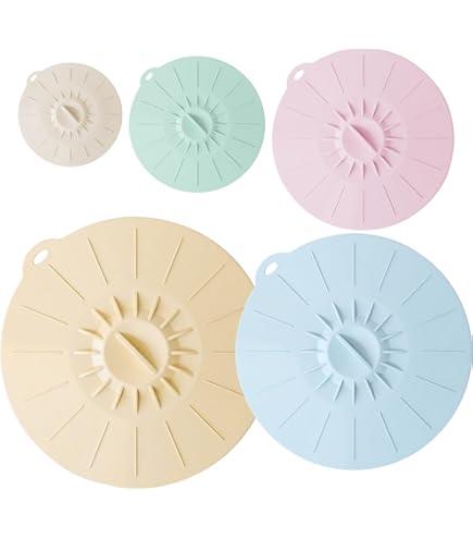 3 PCS Silicone Lid sets with 3 Sizes, Microwave Splatter Cover, Heat Resistant Reusable Covers Fits Cups, Bowls, Plates, Pots, Pans, Skillets, Stove Top, Oven Dishwasher Fridge Safe - Rainbow