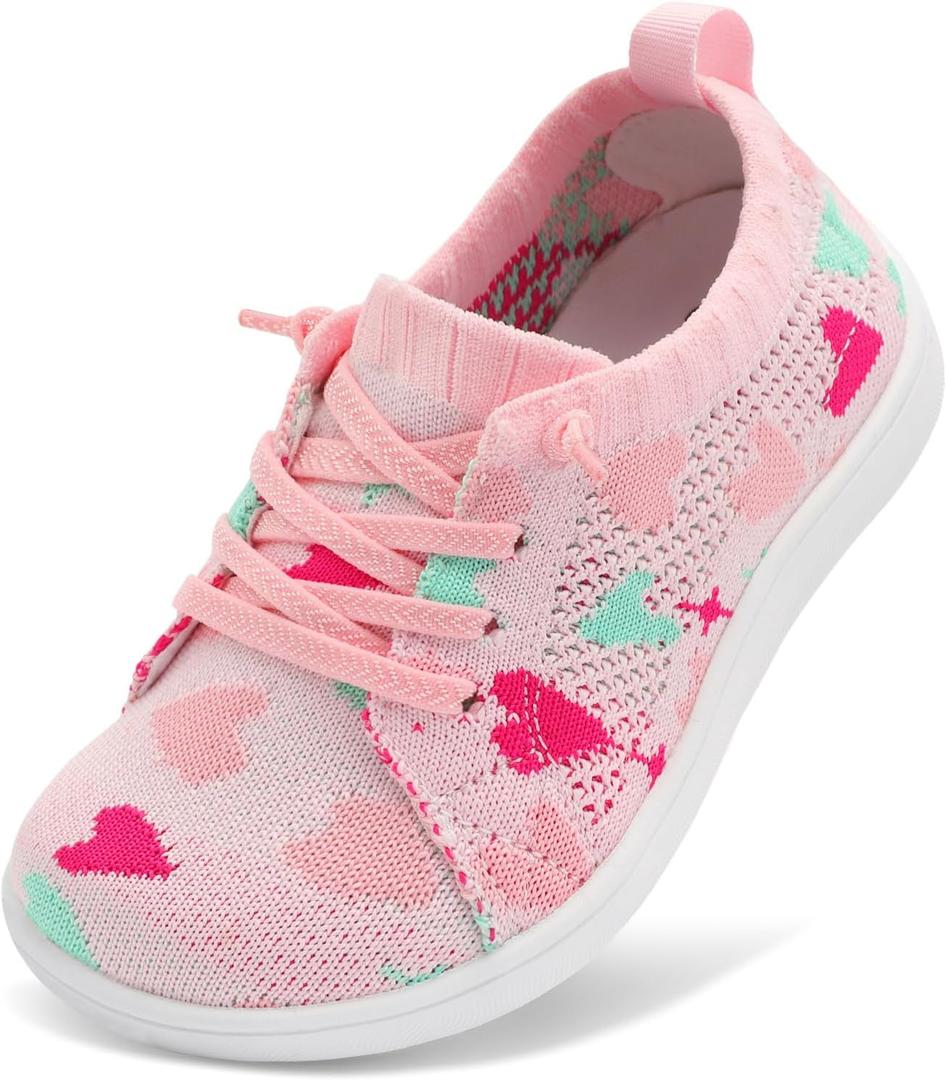 LeIsfIt Toddler Shoes Girls Boys Wide Shoes Kids Zero Drop Minimalist Sneakers Barefoot Slip on Tennis Sneakers (Pinklove) 24