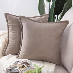 MADIZZ Set of 2 Short Chenille Throw Pillow Covers 16x16 Inch Light Taupe Soft Decorative Cushion Cover for Sofa Bedroom Pillow Shell