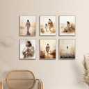 6Pcs Jesus Christian Canvas Wall Art Jesus Embraces the Lamb Jesus Walking On Water Wall Decor Pictures God Jesus Girl Prints Posters for Hallway Church Living Room Bedroom Decoration