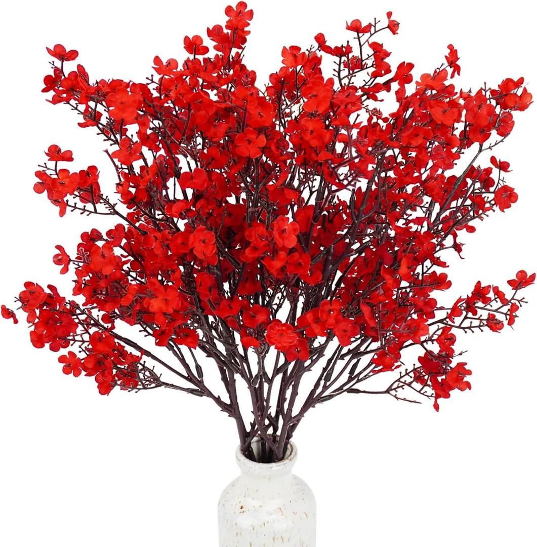 Uieke 6 Pcs Babys Breath Artificial Flowers Bulk Silk Red Faux Flowers Real Touch Gypsophila Bouquet for Christmas Halloween Home Wedding Decoration