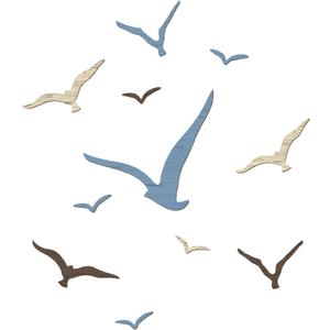Wesiti 11 Pcs Wooden Seagull Wall Decor Nautical Theme Beach Coastal Art Small Seagull Sea Birds Wall Decor Ocean Adhesive Sculpture Vintage Ornaments for Home Bathroom(Dusty Blue)