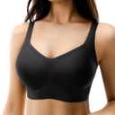 2 x Womens Seamless Wireless Bras Supportive Push Up Bralettes (Black, S)
