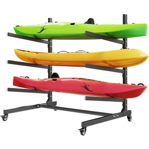 VEVOR Kayak Storage Rack, Heavy Duty Adjustable Freestanding Stand with Lockable Wheels for Indoor Outdoor Garage Shed Dock, Holder for Canoe, SUP, Surfboard & Paddleboard