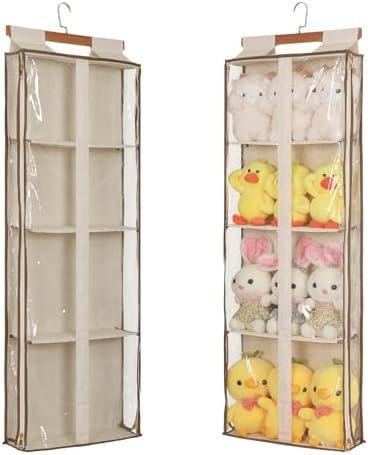 JINOKADI Clear Handbag Storage Organizer Dust Cover Bags-Over The Door Handbag Storage Organizer with Zippers 4 Grids Vesiable Fully Enclosed Purse Organizer for Closet (Beige)