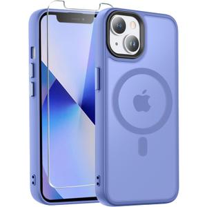 DEERLAMN Magnetic Matte Case for iPhone 13/iPhone 14 with Screen Protector, [Compatible with MagSafe][Military Grade Drop Protection] Slim Translucent Shockproof Protective Phone Cover, Light Purple