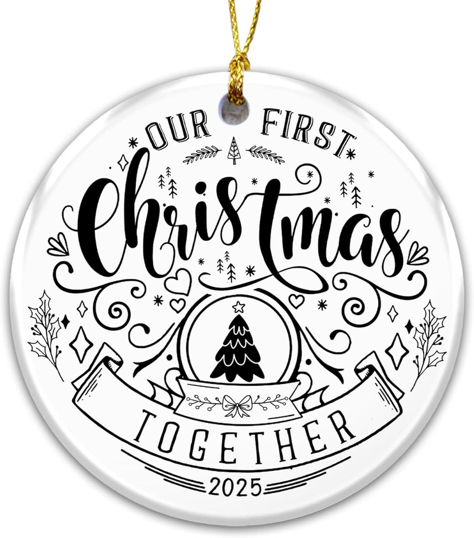 Our First Christmas Together 2025 Ornament  Couples First Christmas Ornament 2025, Newlywed Engagement Wedding Gift, Romantic Ceramic Christmas Tree Decoration, Holiday Keepsake for Couples