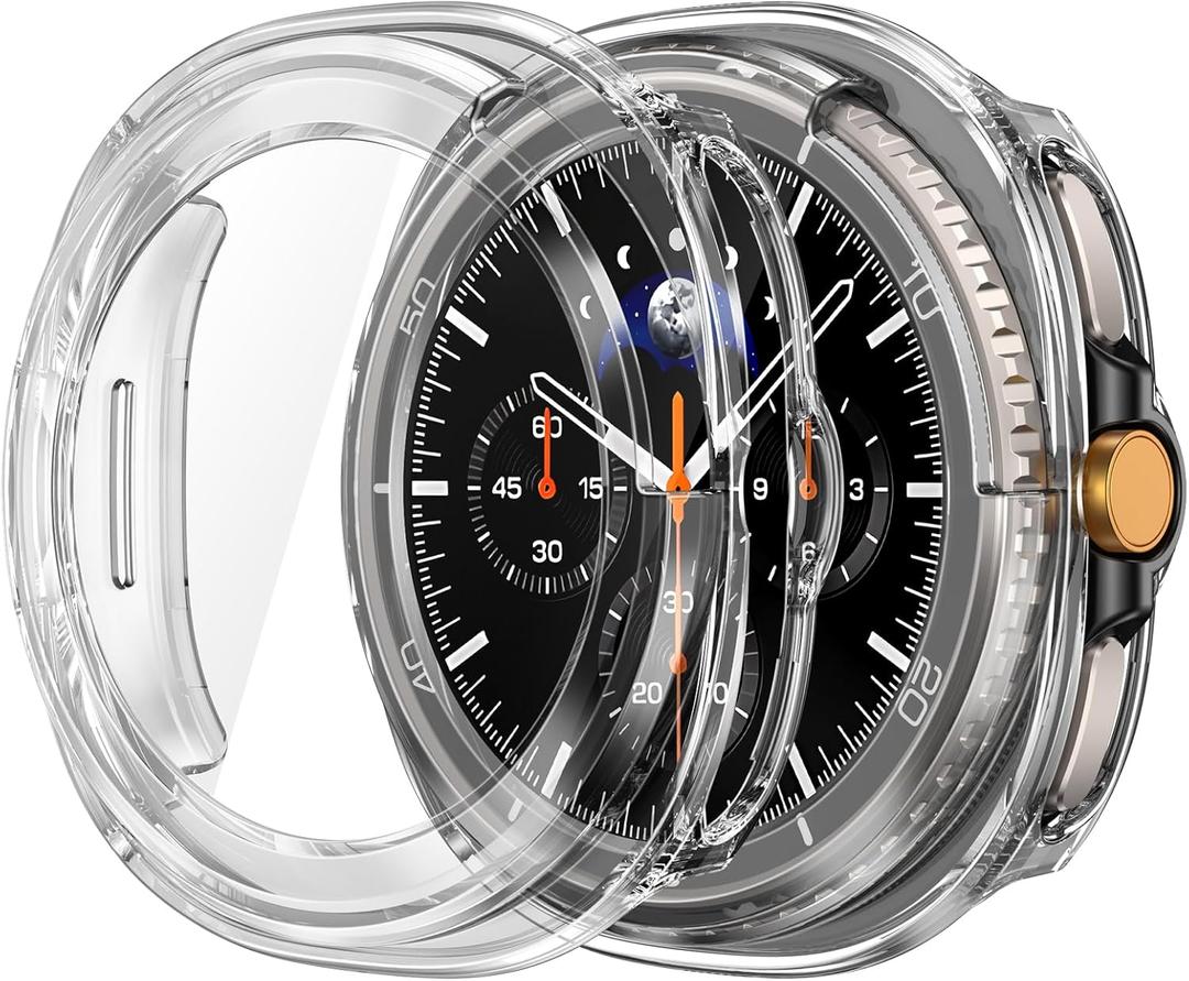 3 x Misxi 2-Pack Hard PC Case with Tempered Glass Screen Protector for Samsung Galaxy Watch 8 Classic 46mm, Overall Protection Anti-Slip Scratch-Resistant Cover for Galaxy Watch8 Classic, Transparent