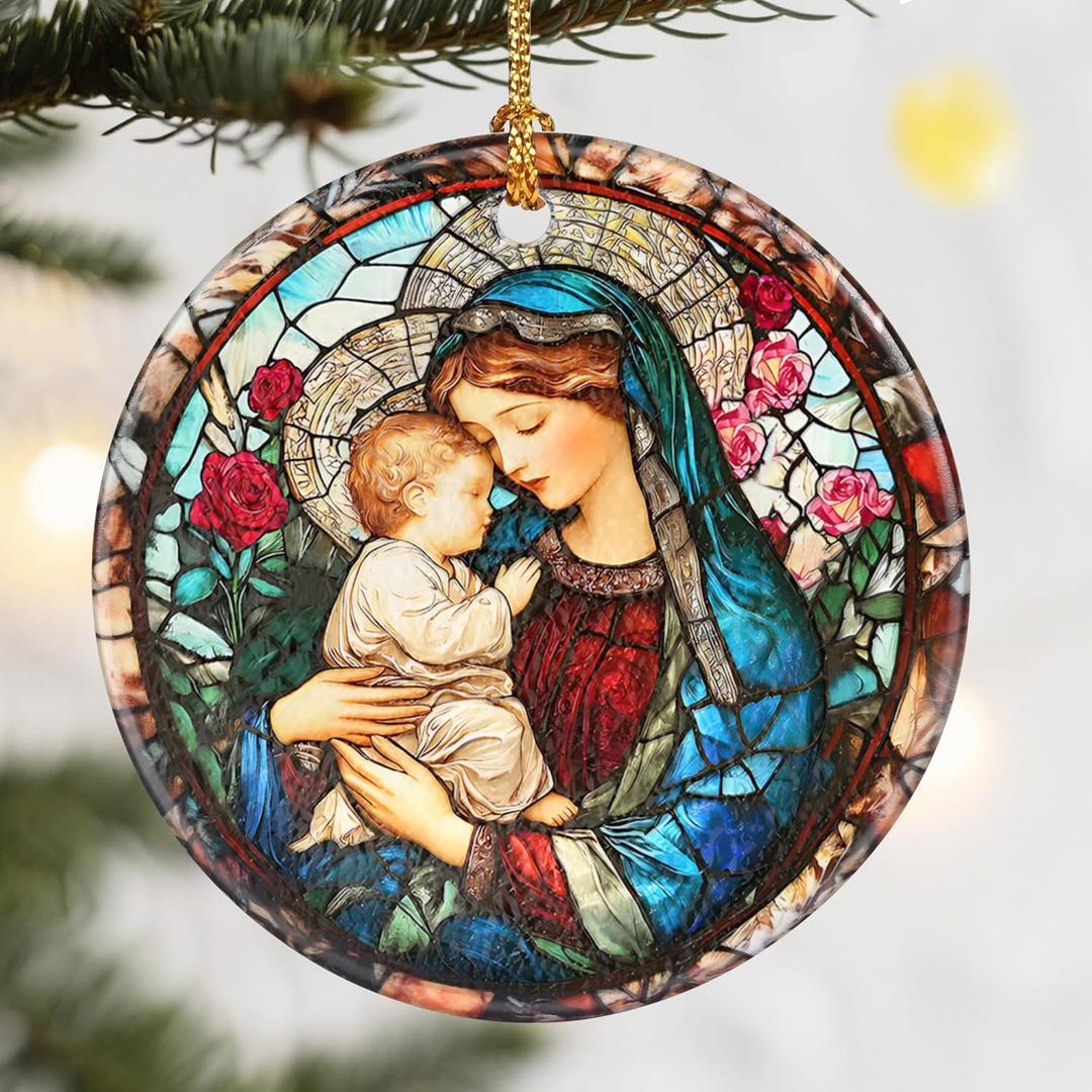 3 x Christmas Ornaments, Dodosky 2.8in Ceramic Virgin Mary Ornament, Xmas Decor, Christmas Tree Ornaments, Xmas Decorations for Tree, Holiday Ornament, Gift Ideas, Christian Gifts, Religious Gifts