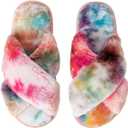 Enteer Women's Slipper Memory Foam Cross Band Fuzzy Slippers Open Toe Cozy House Slippers Cozy Plush Bedroom Indoor Outdoor