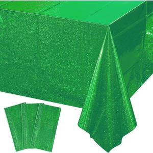 3 Pack Iridescent Green Plastic Tablecloths, Shiny Disposable Laser Rectangle Table Covers, Holographic Foil Tablecloth for St. Patrick's Day Birthday Christmas Witch Theme Party, 54x108Inch